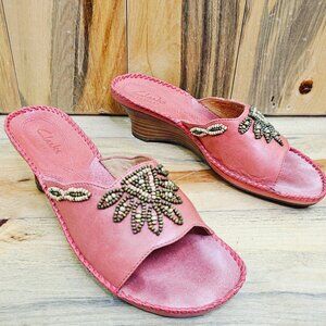 Clarks Artisan Empress Wood Beaded Wedge Mule Slide Sandal Size 8.5
